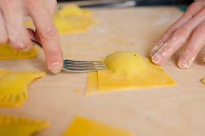 Ravioli in hand made making process