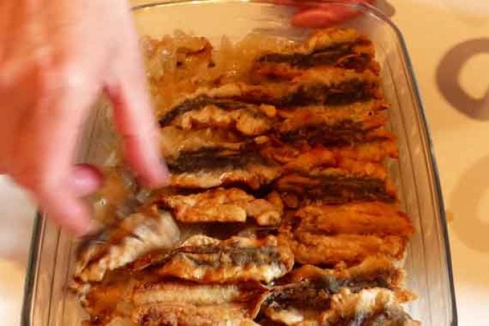 Venetian sardines freshly prepared by cooking guest.