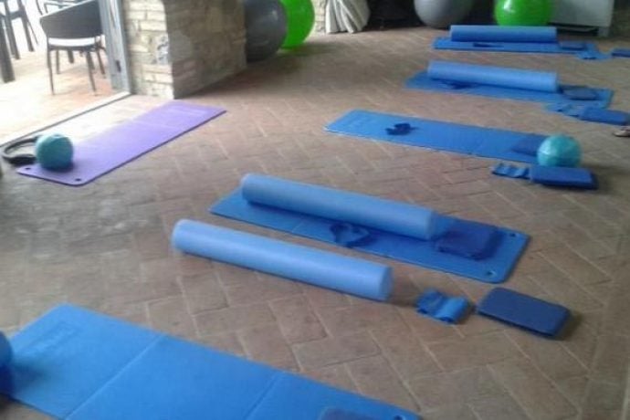 Pilates studio and Pilates mats before lessons in Tuscany