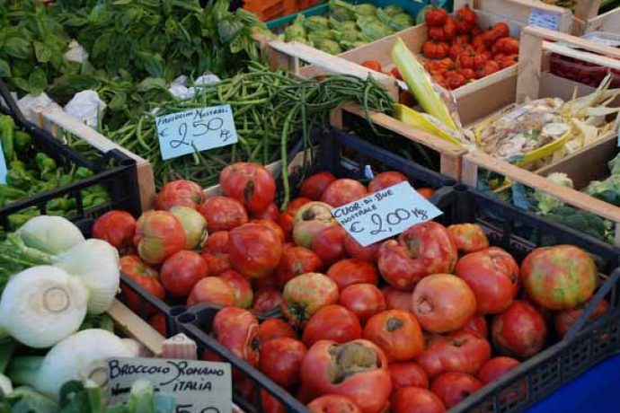 Fresh fruit and vegetable on food market in Tuscany.