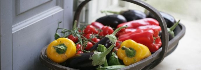 A delicious looking basket full of fresh Italian vegetables