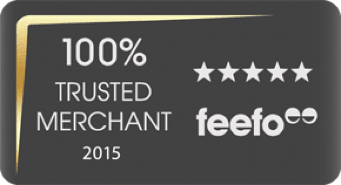 Feefo logo with 5 stars reviews and 100 per cent satisfaction