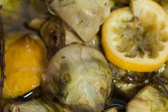 Natoora-style Confit Baby Artichokes Recipe.