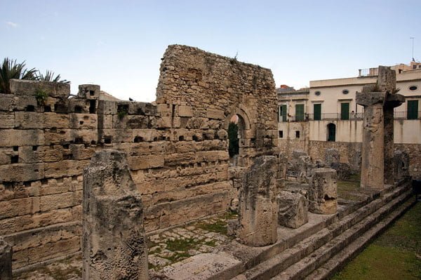 Ground shot of Tempio di Apollo (Temple of Apollo) in Sicily, Italy