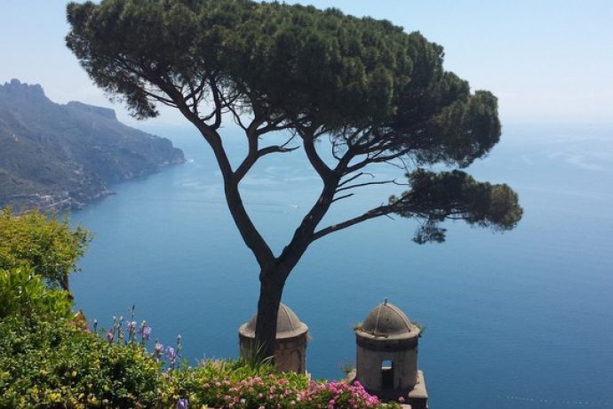 Gardens and stunning view of sea from Ravello, Amalfi