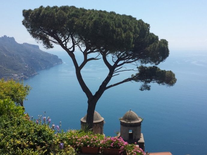 Gardens and stunning view of sea from Ravello, Amalfi