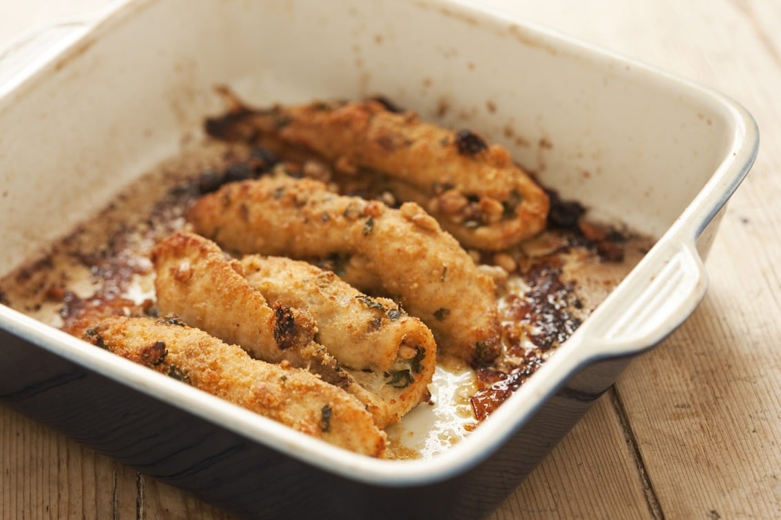 Swordfish Rolls in a baking dish 