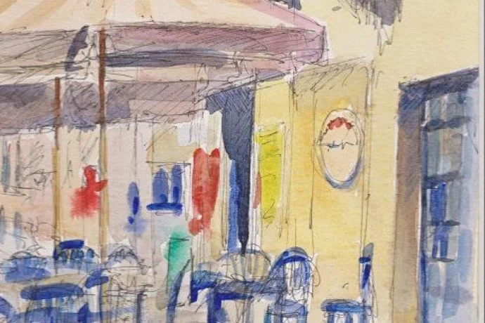 Watercolour Painting of Sicilian Cafe in Modica by Michael Gahagan