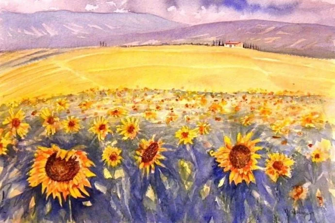 tuscan flower fields painting by michael gahagan