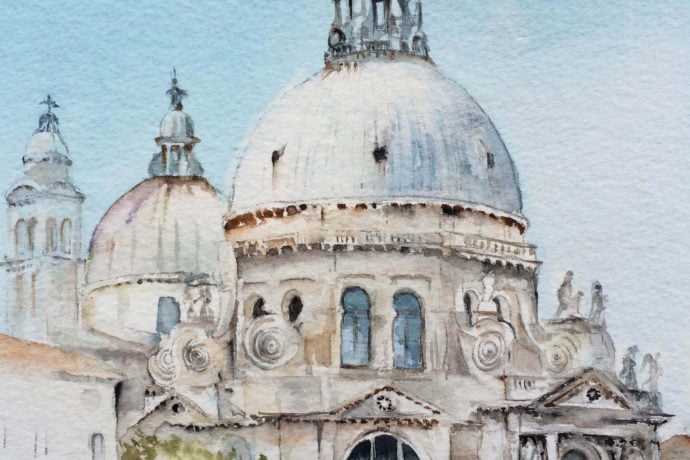 diane-boanas-watercolour painting of santa maria della salute in venice