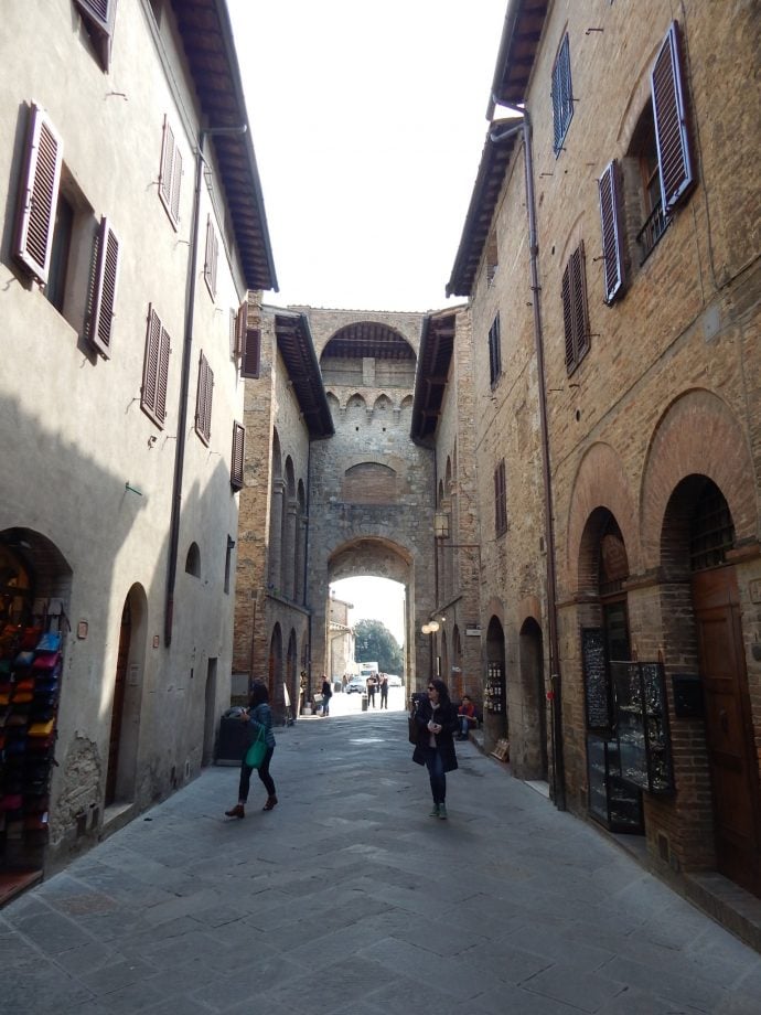 Narrow street behind the Town Walls of San Gimignano in Tuscany