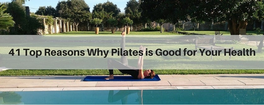 Lady next to a pool on a Pilates mat doing Pilates: 41 Top Reasons Why Pilates is Good for your health