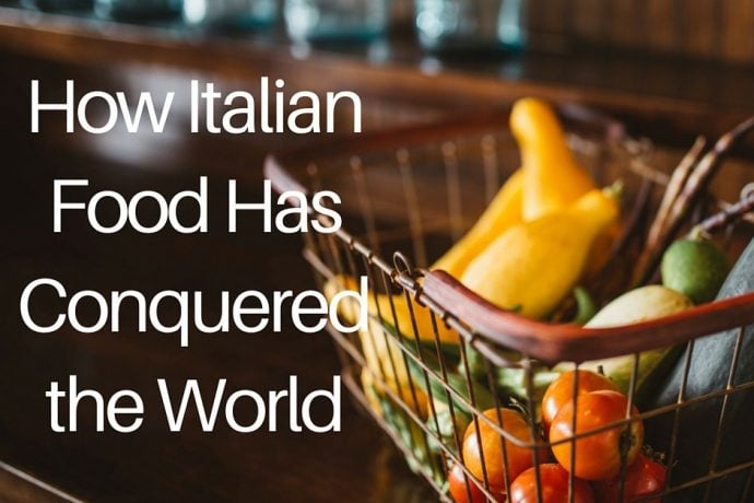 Image of vegetables on basket with a title about Italian food