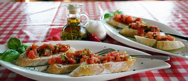 Delicious bruschetta with tomatoes and olive oil