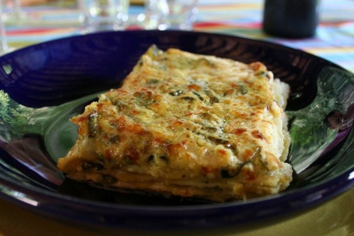 Lasagne with pesto and green beans