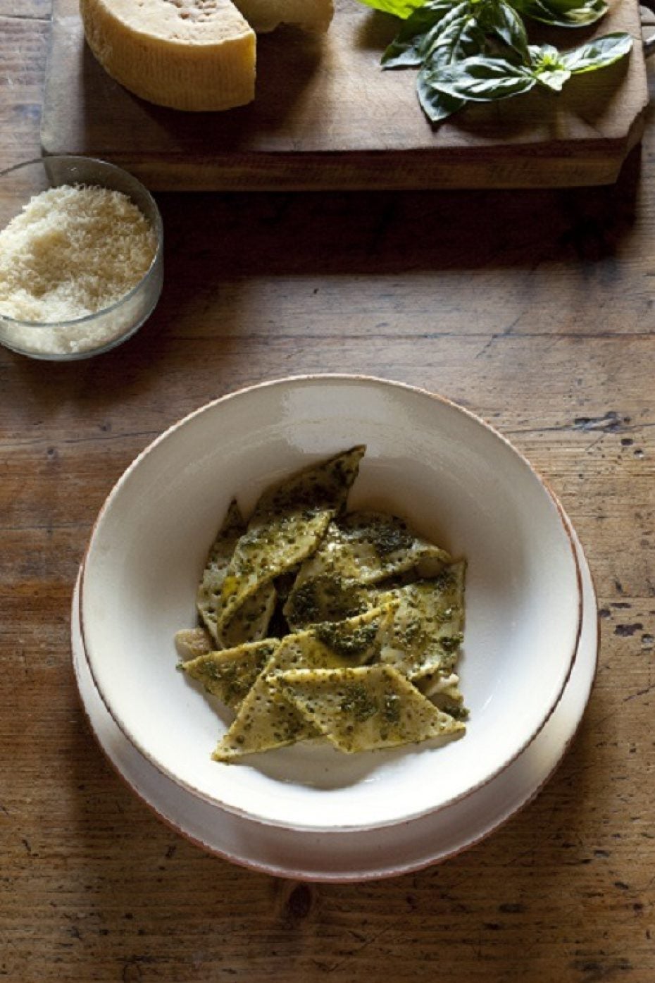 Testaroli with pesto dish from Tuscany