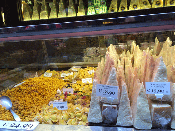Parmesan in Bologna with Tortellini at market