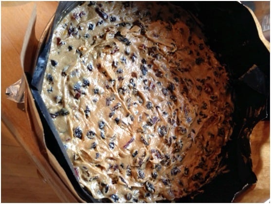 Christmas Cake just out of the oven in tin