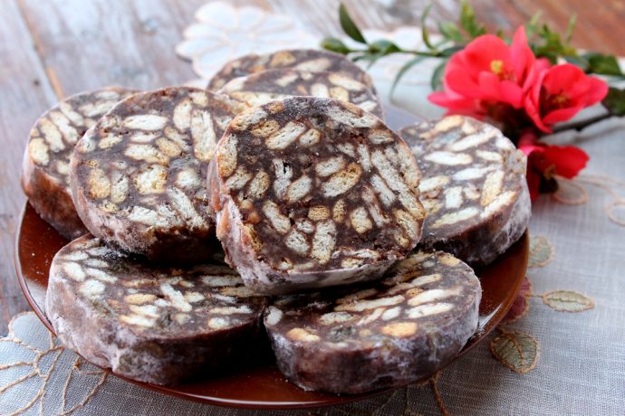 Chocolate salami on a plate