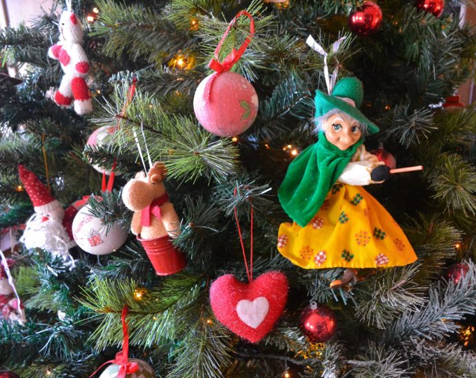 La Befana decoration on a Christmas tree