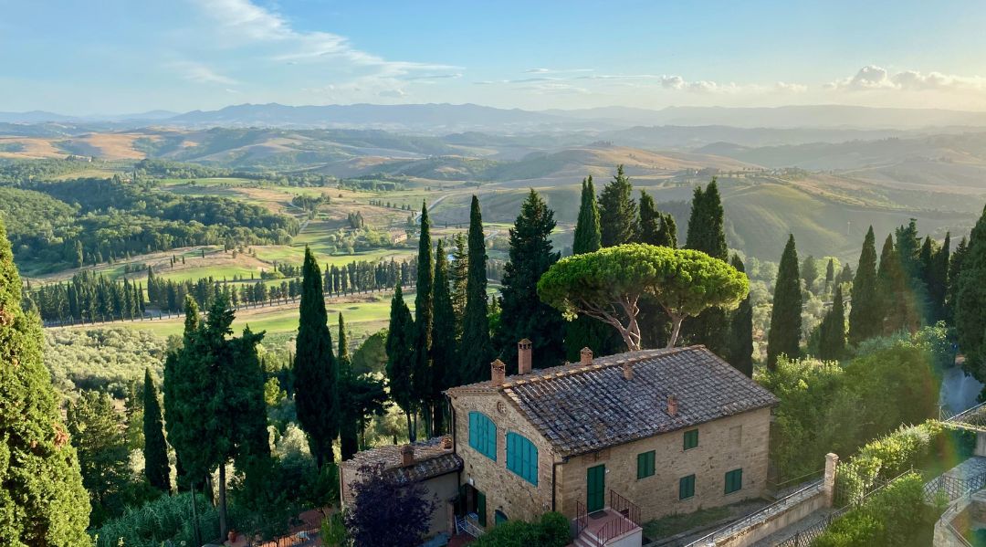 Sunny view of Tuscan hills