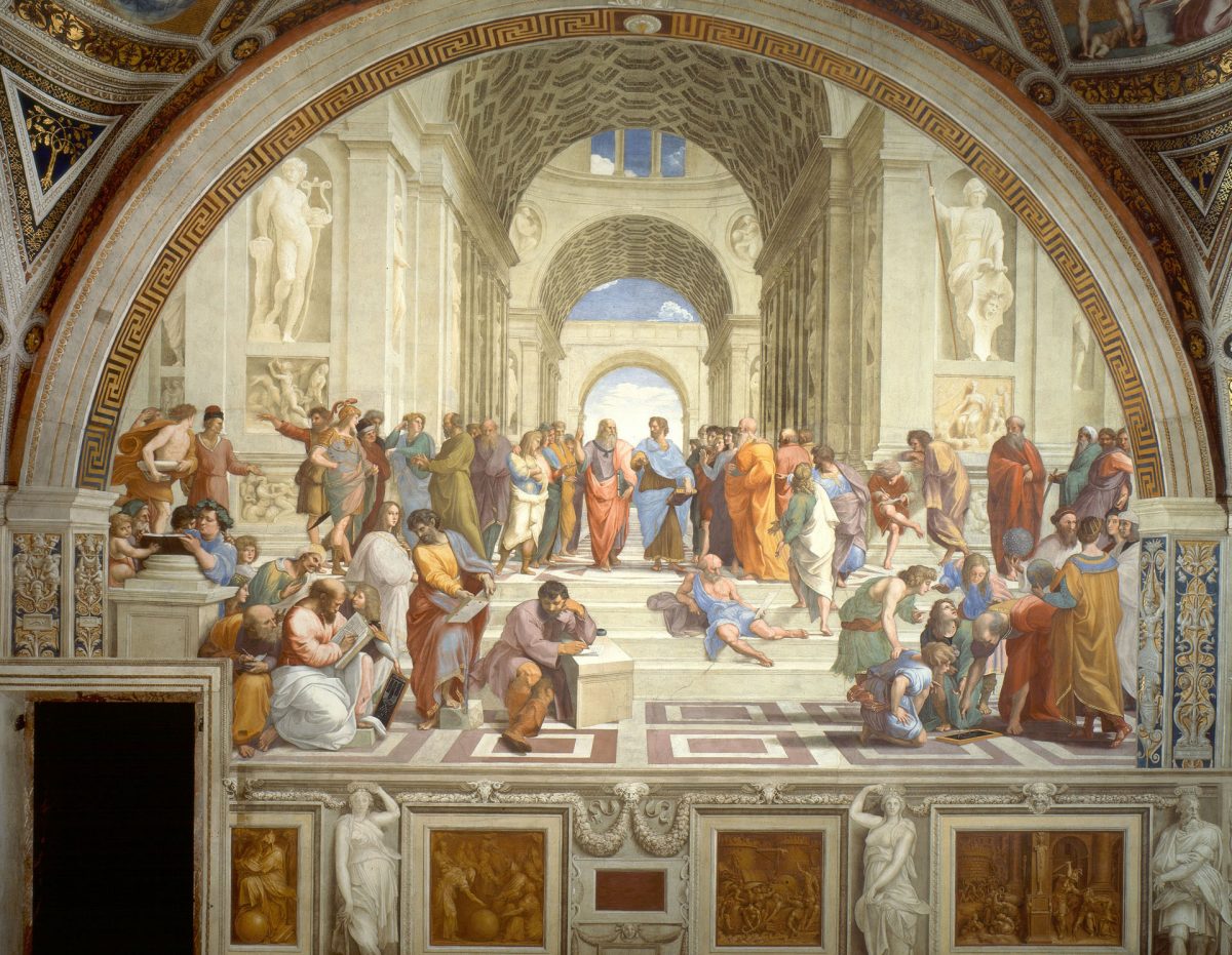 View "School of Athens" by Raphael at the Raphael Rooms in the Vatican Museum. View "School of Athens" by Raphael at the Raphael Rooms in the Vatican Museum.