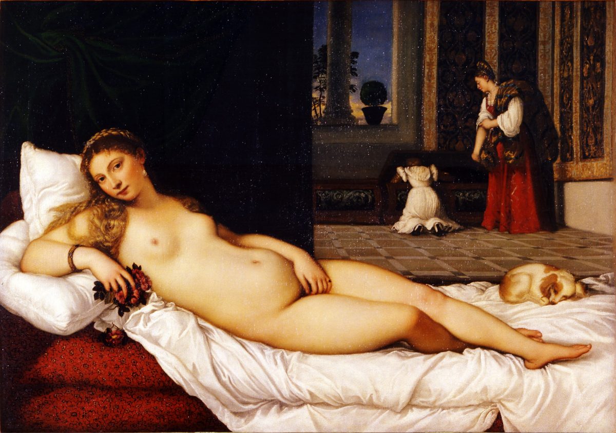 Venus of Urbino by Titian can be viewed at the Uffizi Gallery in Florence. Venus of Urbino by Titian can be viewed at the Uffizi Gallery in Florence.