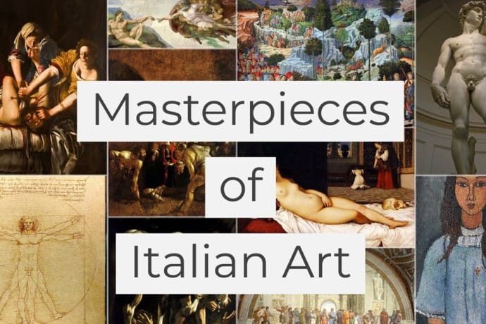 Collage of The Top 10 Masterpieces of Italian Art.