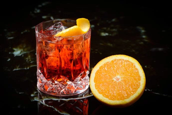 Negroni Cocktail with orange slice