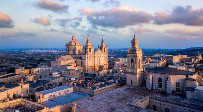 The town Malta at sunset