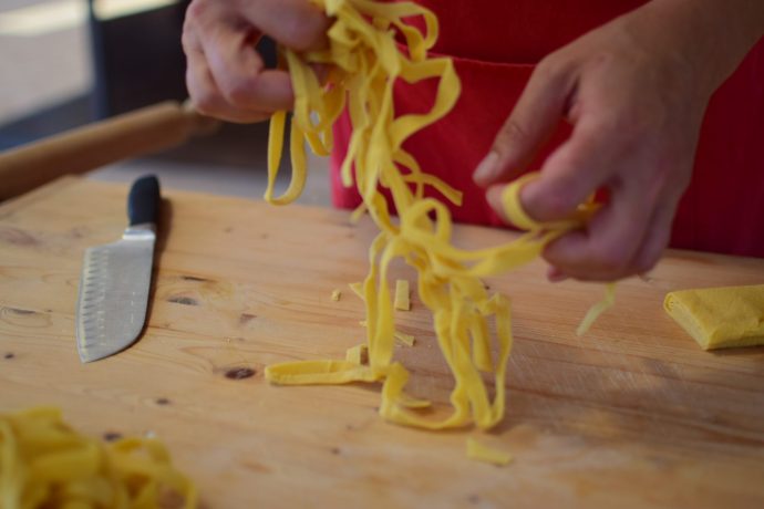 Close up of fresh pasta being made