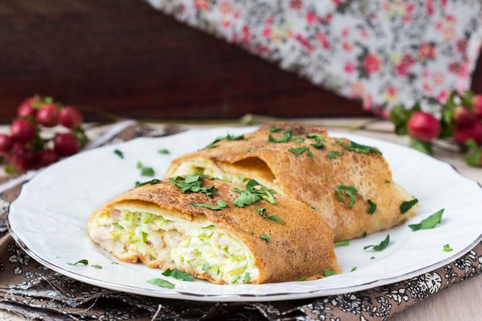 Slices of crepes di zucchine on a plate