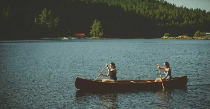 Women kayaking in a lake