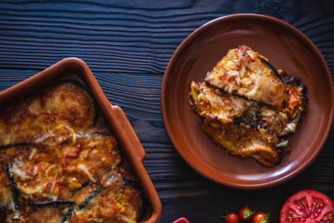 Aubergine Parmigiana on a plate