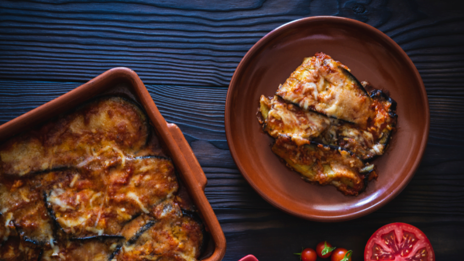 Aubergine Parmigiana on a plate