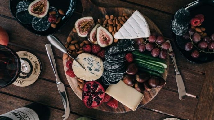 Cheese platter with wine