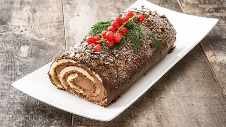 Tasty chocolate roulade on a plate