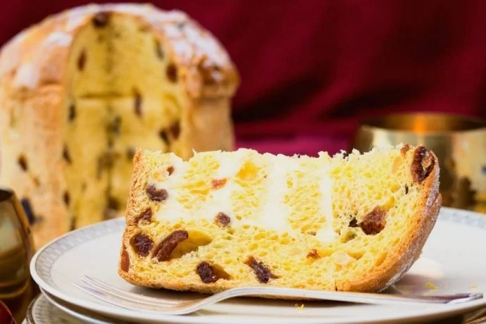 Delicious Panettone Stuffed with Mascarpone on a plate