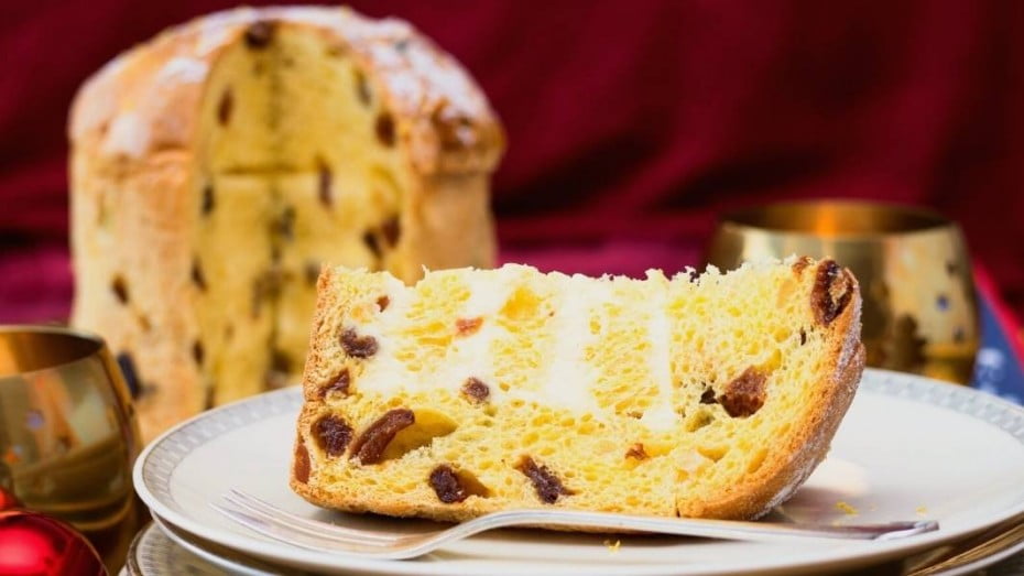 Delicious Panettone Stuffed with Mascarpone on a plate