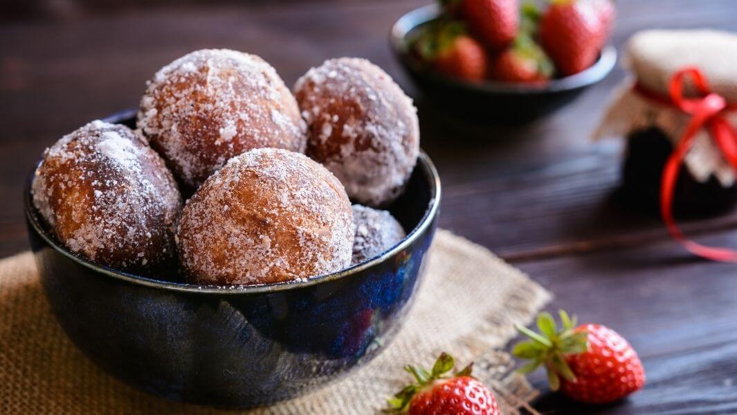 Tasty Italian doughnuts covered in sugar