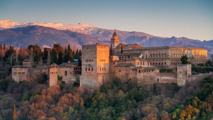 A sunrise view on the scenic Alhambra In Andalusia