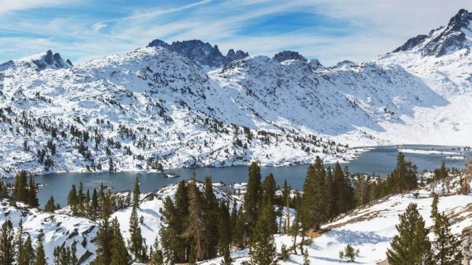 view of snowy mountains in Sierra Nevada