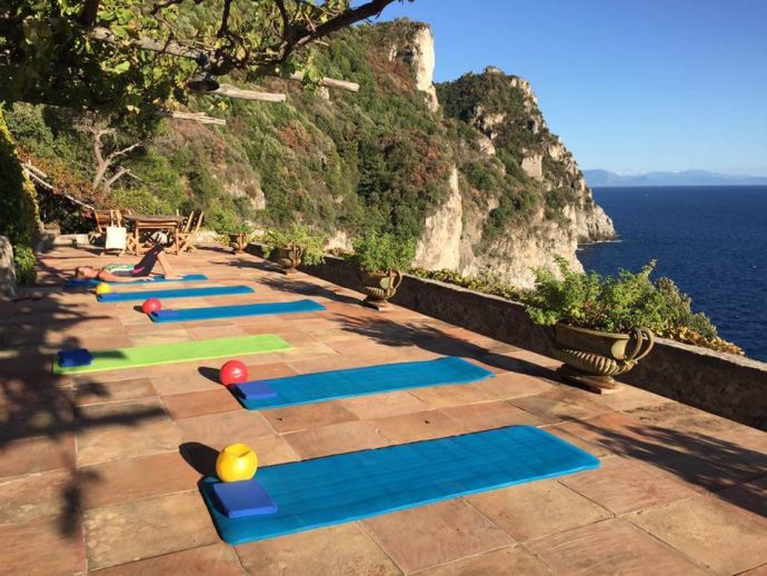 Pilates set up outside in Amalfi with equipment