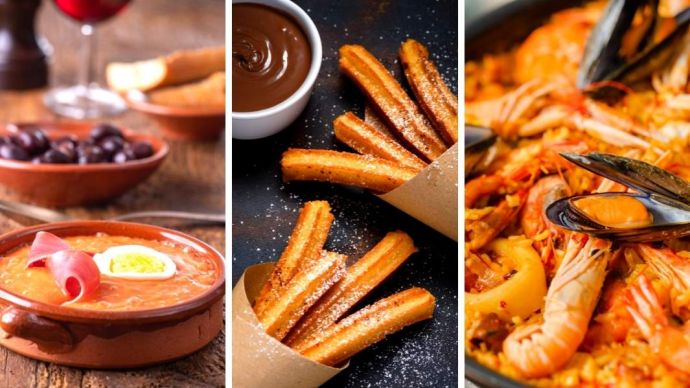 salmorejo, Churros and seafood paella