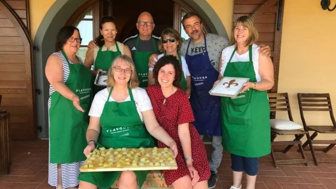 One of our cooking groups with their homemade pasta