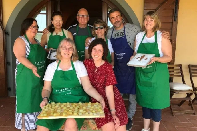 One of our cooking groups with their homemade pasta