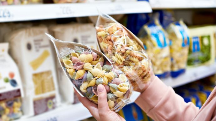 dried Italian pasta packaged in a shop