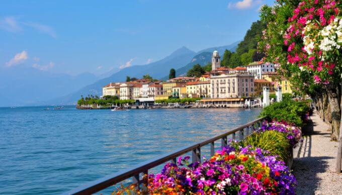 Side walk next to Lake Como during summer