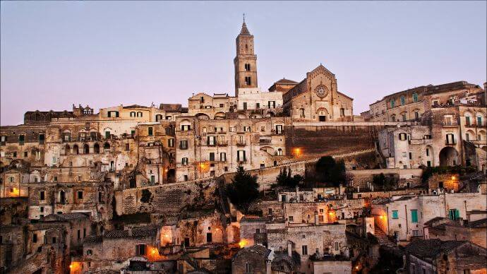 A town in Basilicata beautifully lit up at sunset