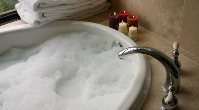 A relaxing looking bubble bath ready for use